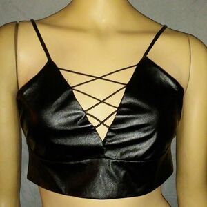 Black faux leather top, size Medium